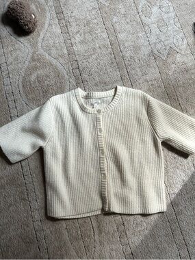 AERIE Unreal Short Sleeve Cardigan in Cream